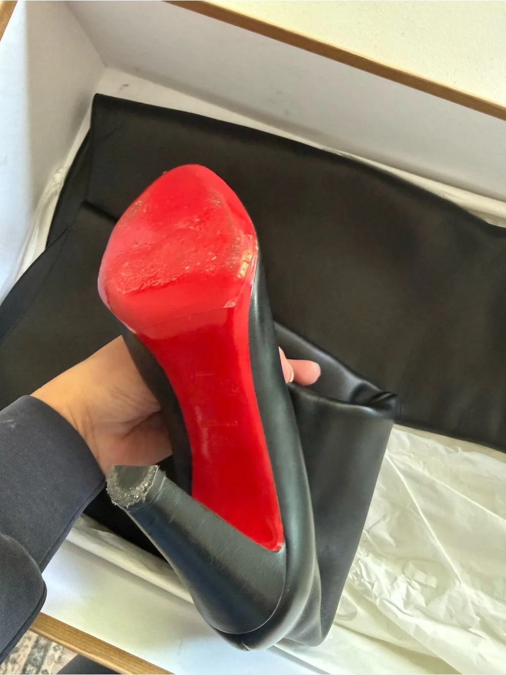 Christian Louboutin Black Leather Over-the-Knee High-Heel Boots with Red Sole